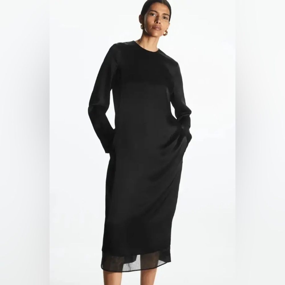 [COS] organza paneled long sleeve midi dress - Picture 3 of 7